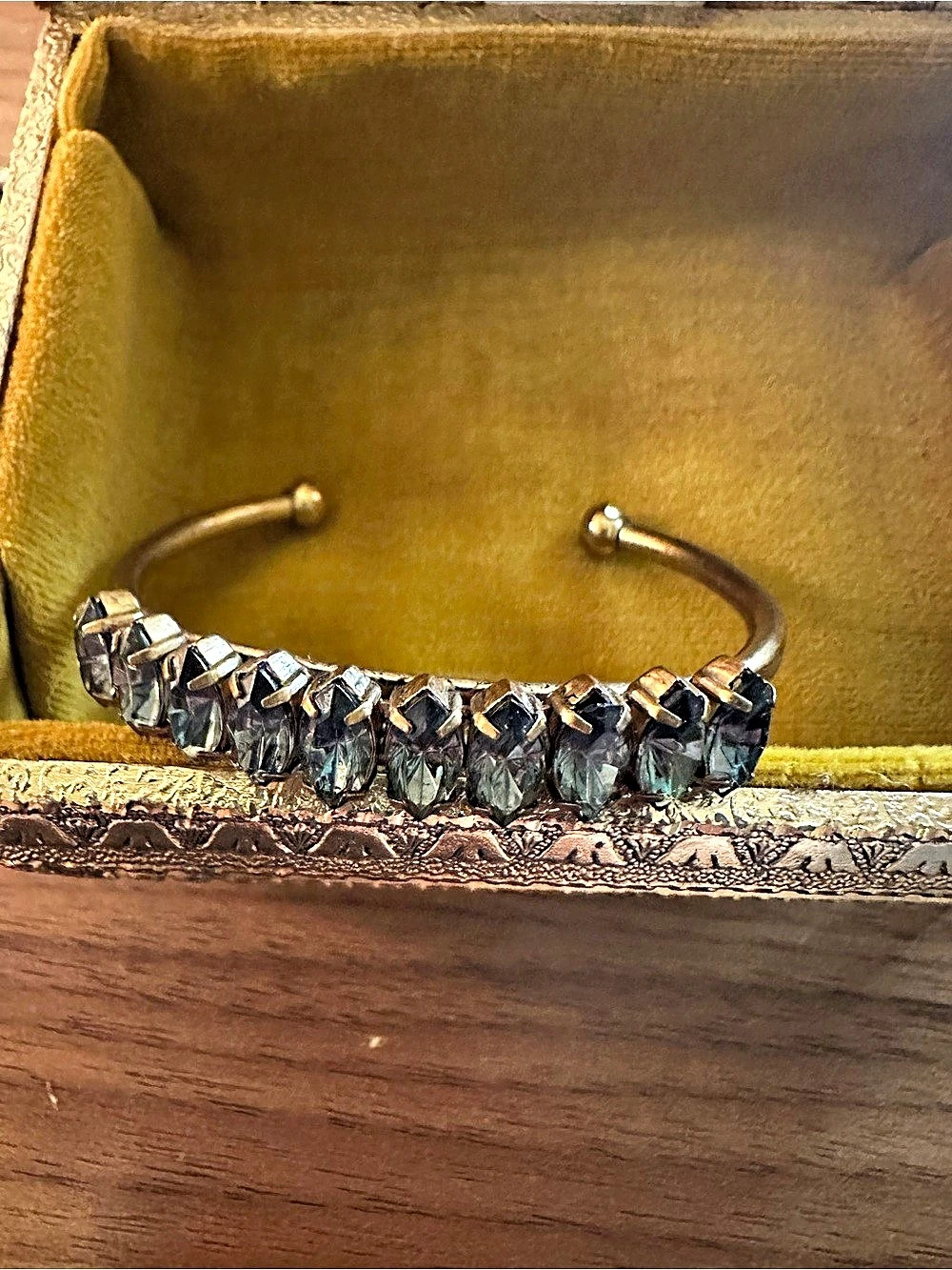 Elizabeth Cole Marquise Crystal Cuff Bracelet Gold & Gray Like New